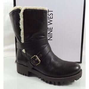 Women's Shoes Nine West Olwyn Motorcycle Ankle Boots Leather Brown Size 6.5